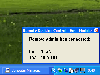 Remote Desktop Control notifies the user about incoming remote connections